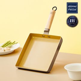 GIORNO FELICE IH Induction Ceramic Multi Square Pan Large GF-ISBL Non-Stick Gimbap Egg Garnish Pan with Natural Wood Handle Deep Brunch Skillet
